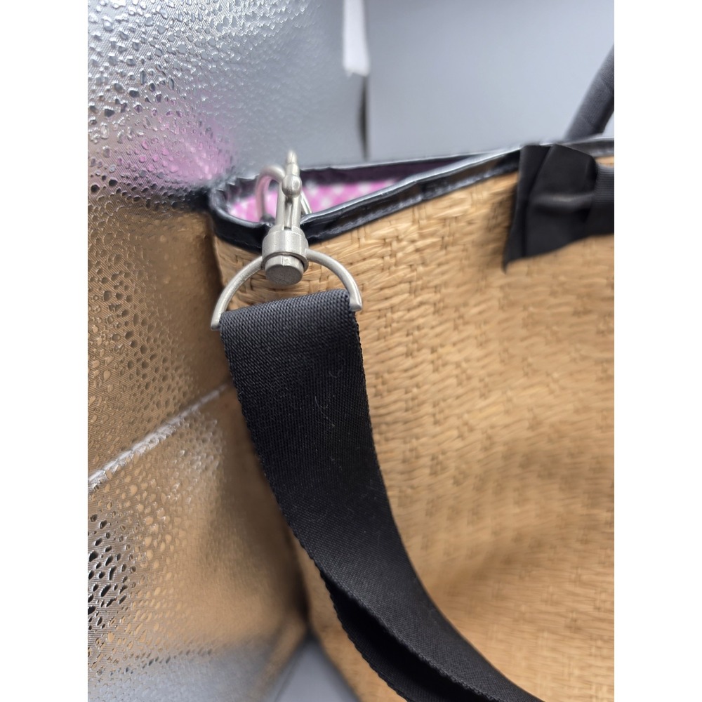 Bath & Body Works Straw Tote Bag Pink Gingham Black Bow Shoulder Strap Large - Picture 8 of 16